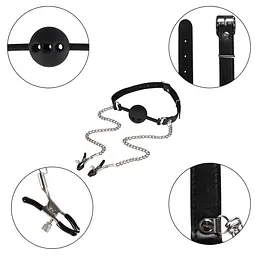Набір БДСМ - Erospace Wild Play Mouth Gag With Nipple Clamps C15 - мініатюра 4