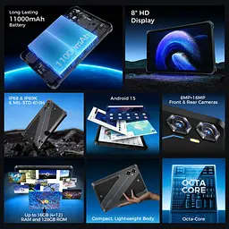 Планшет Oukitel RT3plus 8” HD / 4GB/128GB / G81 / 11000mAh / 16+8Мп / IP69K / LTE Blue - мініатюра 3