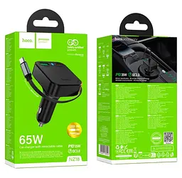 АЗП Hoco NZ18 Guardian PD65W(2C1A) car charger with retractable cable Black - мініатюра 2