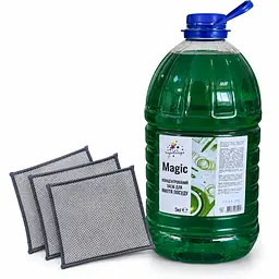 Набір для миття посуду Чарівниця Magic 5 кг + 3 металеві серветки - концентрований засіб для посуду "Яблуко"