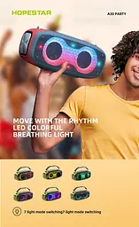 Портативна бездротова акумуляторна Bluetooth колонка акустична система 2х35W з LED світломузикою захист від вологи IPX5 Hopestar A30 Party жовтий - мініатюра 6