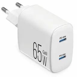 Мережевий зарядний пристрій Brevia ePowerGaN PD65W 2xUSB-C білий 44065GDCW