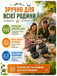 Набір посуду для кемпінгу 15 предметів алюмінієвий з чайником і чохлом для пікніка (49675915) - мініатюра 6