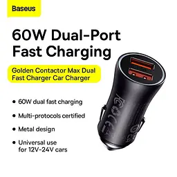 Адаптер автомобільний Baseus Golden Contactor Max Dual Fast Charger 60w CGJM000013 - мініатюра 7
