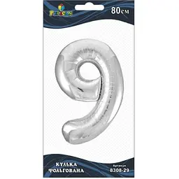 Кулька повітряна фольгована Цифра-9 80 см срібло 830829 Pelican