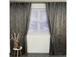 Жакардові штори "геометрія" кавового кольору на тасьмі 2шт. 150х270 ALBO pbe0052386 - мініатюра 2