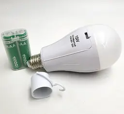 Світлодіодна LED-лампа акумуляторна (знімні 2 × 18650) автономна аварійна 3 режими яскравості 15 W лампочка, цоколь E27 UKC 3 шт - мініатюра 6