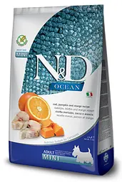 Сухий беззерновий корм Фарміна N&D Grain Free OCEAN COD, PUMPKIN & ORANGE ADULT MINI для собак малих порід з тріскою та апельсином 2.5 кг