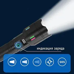 Ручний ліхтар PLD-X83-TG zoom + LCD + Type-C + PowerBank + 1х26650 (18650) 5 режимів - мініатюра 7