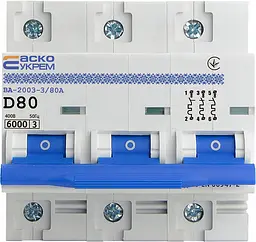 Модульний автоматичний вимикач 3р - 80А - D - ВА-2003 АСКО-УКРЕМ (A0010030003) - мініатюра 2