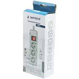 Мережевий фільтр Power filtr 4.5м Gembird , 3 розетки, сірий, 220 В, 50 Гц, 16A - мініатюра 4