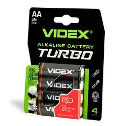 Батарейка VIDEX TURBO LR06 (AA) blister 4 (4/4/720)