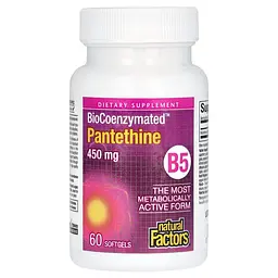 Пантетин Natural Factors BioCoenzymated Pantethine 450 mg, 60 капсул активний вітамін B5 для обміну жирів - мініатюра 3