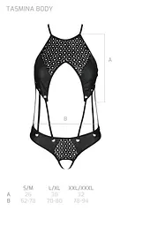 Боді з відкритим доступом Passion TASMINA Body L/XL black екошкіра шнурівки ажурні мережива - мініатюра 7