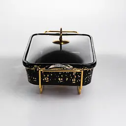Мармітниця фарфорова Yiwu ML-874-13 прямокутна на підставці з підігрівом 35.5х19х15.5 см чорна - мініатюра 4