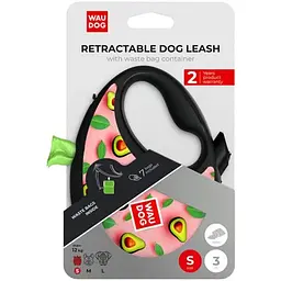 Повідець-рулетка для собак з контейнером Waudog R-leash Авокадо на рожевому зі світловідбивною стрічкою  S 12 кг 3 м - мініатюра 3