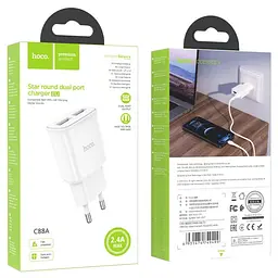 Мережевий зарядний пристрій HOCO C88A Star round dual port charger 12W білий - мініатюра 2