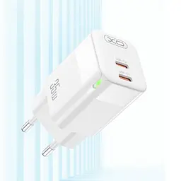 Мережевий зарядний пристрій XO CE07EU PD 35W GaN lamp display fast Charger with TYPE-C cable білий