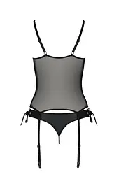 Корсет зі шнурівкою Passion NESSY CORSet XXL/XXXL black стрінги з відкритим доступом пажі для панчіх - мініатюра 4
