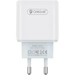 Мережевий зарядний пристрій Celebrat C-N2-EU 2USB 2.4А wall charger + Type-C cable White - мініатюра 2