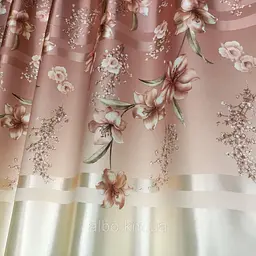 Атласні штори з квітами коричневого кольору 150х270 з тюлистом батистовим 400х270 на тасьме ALBO pbe0052700 - мініатюра 8