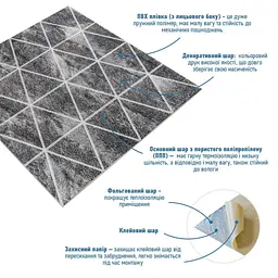 Панель стінова 3D 700х700х4мм Ромби сірі вінтаж SW-00002008 - мініатюра 2