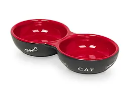 Миска для котів Nobby Cat подвійна керамічна чорно-червона 22x11.5x3.5 см 260 мл 73388