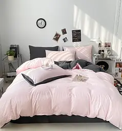 Постельное белье семейное Dushka Home Поликотон 21196 160х215х2 см светло-розовое с серым