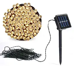 Гірлянда нитка на сонячній батареї 500 LED 50м чорний дріт жовтий - мініатюра 2