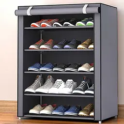 Стелаж тканинний для взуття 5 полиць сірий Combination Shoe Frame 60X30X90 - мініатюра 2