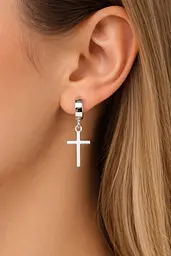 Сережки з білого золота з хрестиком S-0387 - мініатюра 6