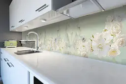 Кухонний фартух Намальовані Троянди вінілова наклейка ПВХ білі квіти Зелений 60х200 см Happy Pocket Z180692 - мініатюра 6