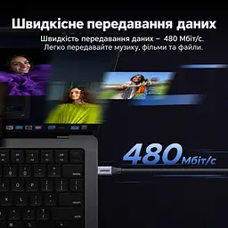 Кабель UGREEN L537 USB-C - USB-C PD 240 Вт 1 м сірий (85973) - мініатюра 7