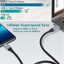 Кабель USB-C - USB-C 3.1 Gen2 10Gbps Передача даних, 100W 20V/5A 3.3ft USB Type C PD Швидкий зарядний кабель 4K Відеовихід - мініатюра 4