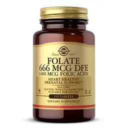 Вітаміни та мінерали Solgar Folate 666 mcg (Folic Acid 400 mcg), 250 таблеток