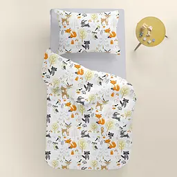 Дитяча постільна білизна в ліжечко ANIMALS CS18, бежевий (AnimalsAutumnForest_Grey110x160_140) - мініатюра 2