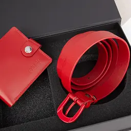 Подарунковий жіночий набір Handycover 2513 (гаманець та ремінь) червоний в коробці - мініатюра 6