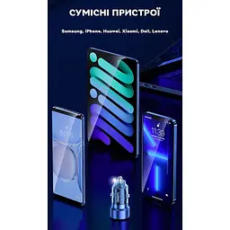 Зарядний пристрій автомобільний в прикурювач Toocki 75W (1 Type-C 45w + 1 USB 30w) Black Transparent - мініатюра 7