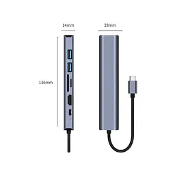 Концентратор Dynamode 7-in-1 USB-C to HDTV 4K/30Hz, 2хUSB3.0, RJ45, USB-C PD 100W, SD/MicroSD (BYL-2303) - мініатюра 5