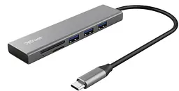 Хаб Halyx USB-С > 3xUSB-А 3.2/SD/microSD Алюміній 0.15м Сірий Trust teh0018497