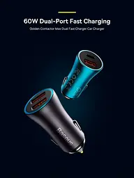 Автомобільний зарядний пристрій Baseus Golden Contactor Max Dual Fast Charger Car Charger U+C 60W Dark Gray (CGJM000113) [77942] - мініатюра 3