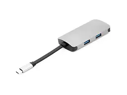Мультипортовий адаптер PowerPlant CA911691 Type-C - HDMI 4K, USB 3.0, USB Type-C, RJ45