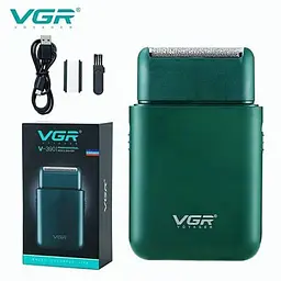 Акумуляторна міні електробритва для чоловіків VGR V 390 Green з тримером для сухого та вологого гоління - мініатюра 2