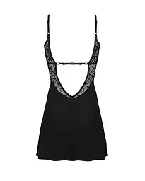 Сорочка Obsessive Bellastia chemise & thong, XS/S, непрозора, фігурне декольте, стрінги в наборі - мініатюра 4