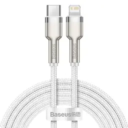 Кабель для зарядки айфону Baseus Cafule Metal Type-C Lightning PD 20W 2м плетений білий