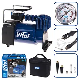 Автомобільний компресор Vitol 150psi 14Amp 37л R13-R16 прикурювач (K-40)