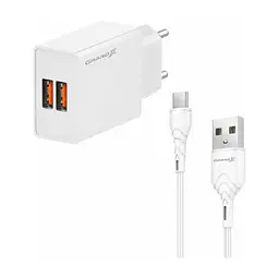 Зарядний пристрій Grand-X 2xUSB 5V 2.4A + cable USB to USB-C white (CH-15WT)