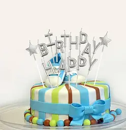 Свічки для торта "Happy Birthday" набір букв срібні, декоративні свічки напис для дня народження, святкові свічки букви - мініатюра 2