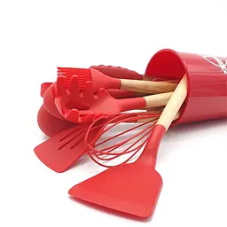Кухонний набір Silikone Kitchen Set червоний з силікону з бамбуковою ручкою з 12 предметів - мініатюра 2