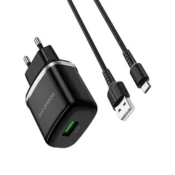 Зарядний пристрій Borofone BA36A USB QC 18W чорний + кабель USB to MicroUSB - мініатюра 3
